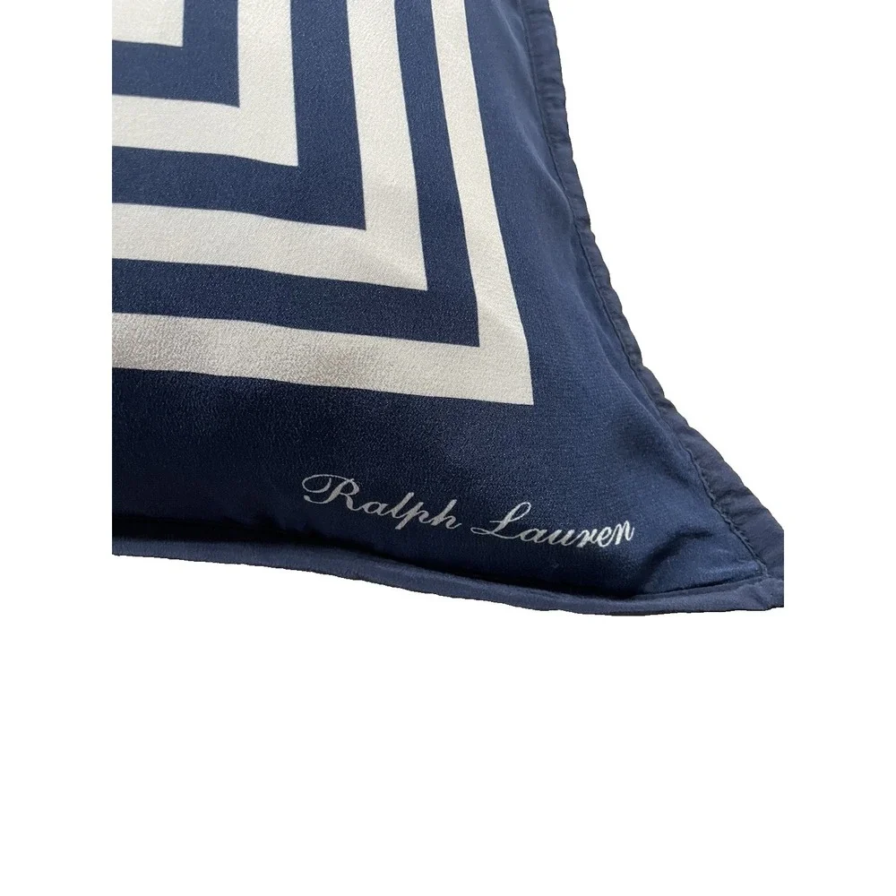 Vtg Ralph Lauren Navy Blue White Deefield Silk Pillow Sham 20 x 20
